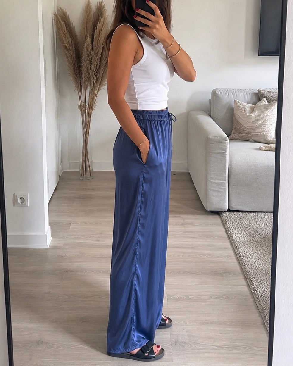 Palazzo Large Satiné GINA – Bleu Nuit
