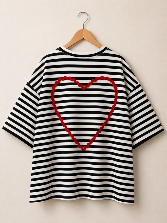 T-shirt Rayé Cœur SUNNY – Noir et Blanc