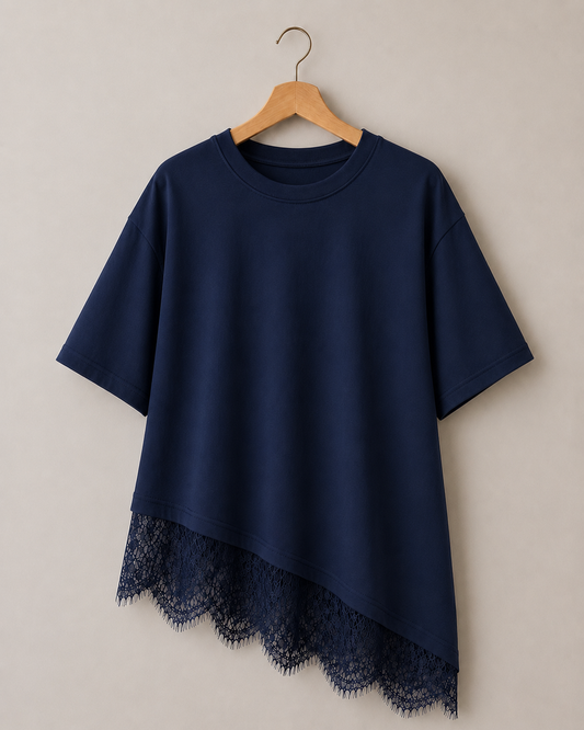 Top Asymétrique Dentelle CÉLESTE - Bleu marine