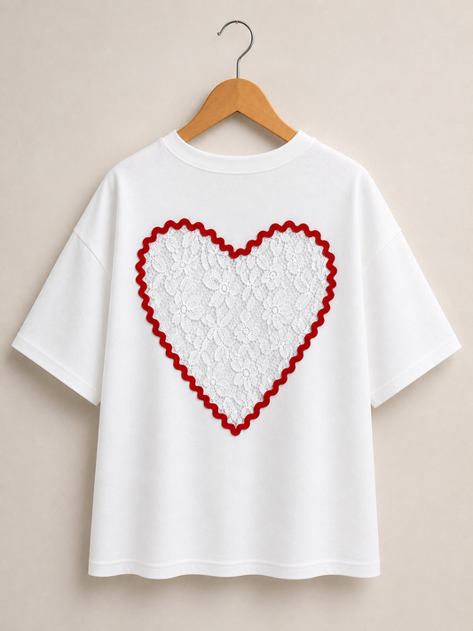 T-shirt Cœur Dentelle AMOUR - Blanc
