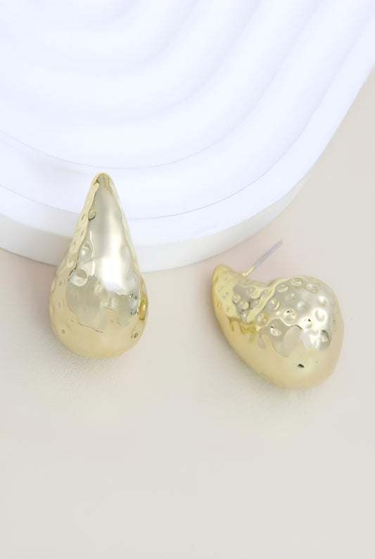 Boucles d'Oreilles Ondine - Gouttes Dorées Martelées