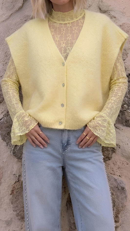 Top dentelle jaune LILA