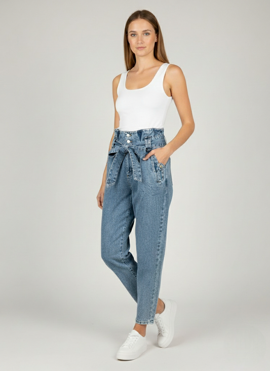 Jean taille haute noué
