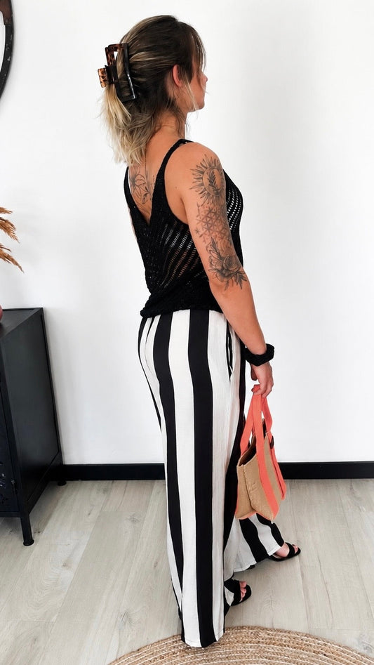Pantalon Palazzo MAËLLE – Noir & Blanc