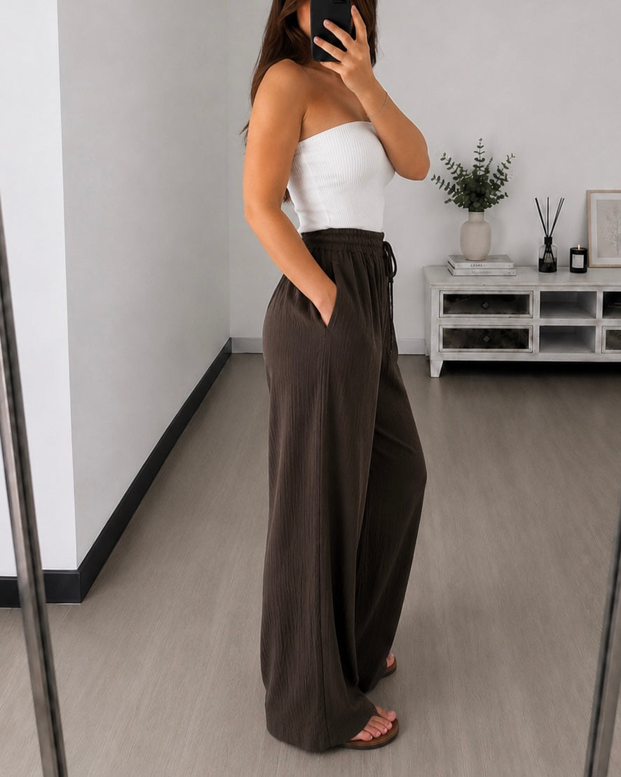 Pantalon Large Gaze de Coton DOLCE – Marron Chocolat