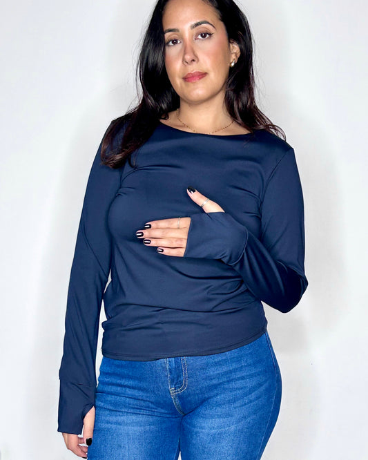 Top Ajusté à Manches Mitaines - Bleu Marine