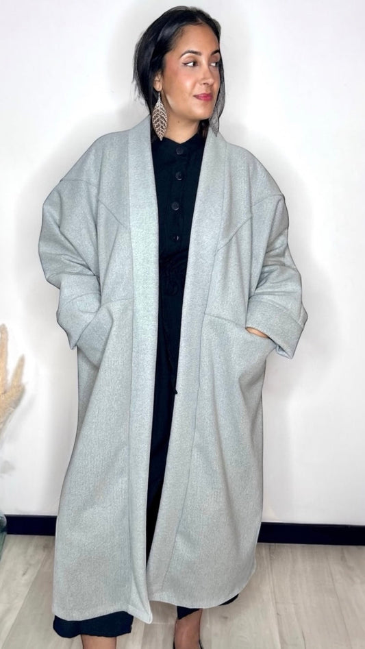 Manteau Long Gris Perle Cocoon