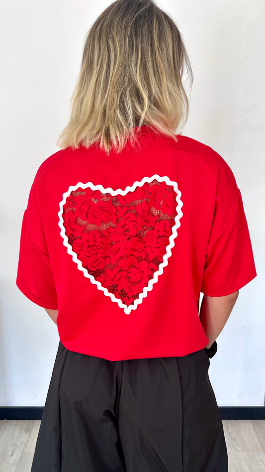 T-shirt Cœur Dentelle NOÉLIE – Rouge