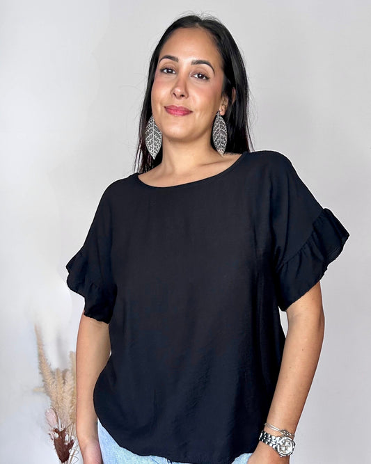 Top Fluide à Manches Volantées - Noir