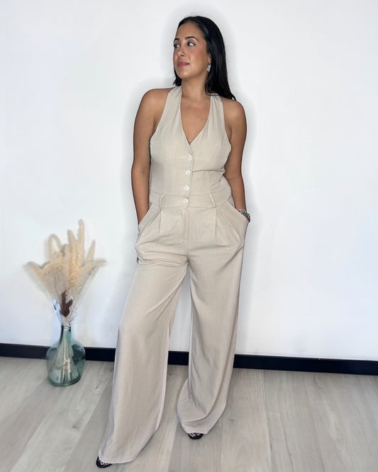 Combinaison Chic Sans Manches - Beige Sable