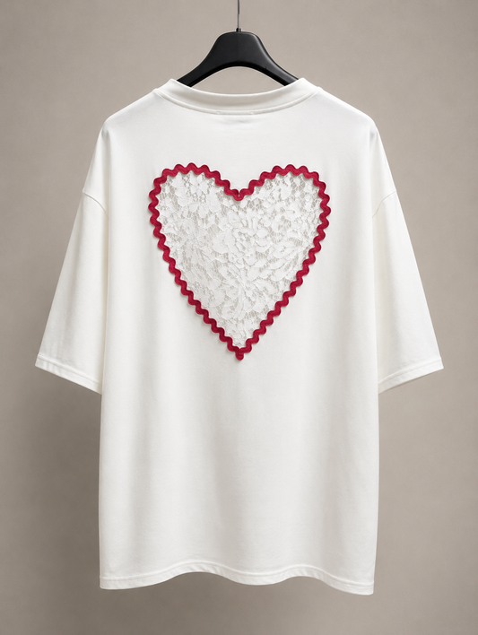 T-shirt Cœur Dentelle AMOUR - Blanc