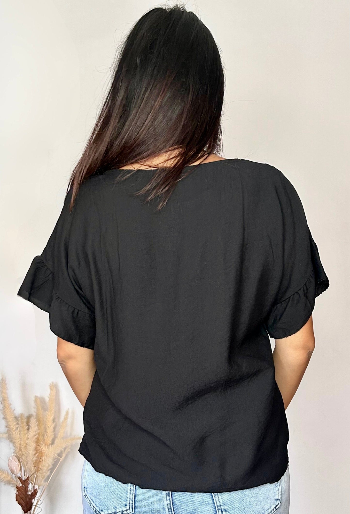 Top Fluide à Manches Volantées - Noir