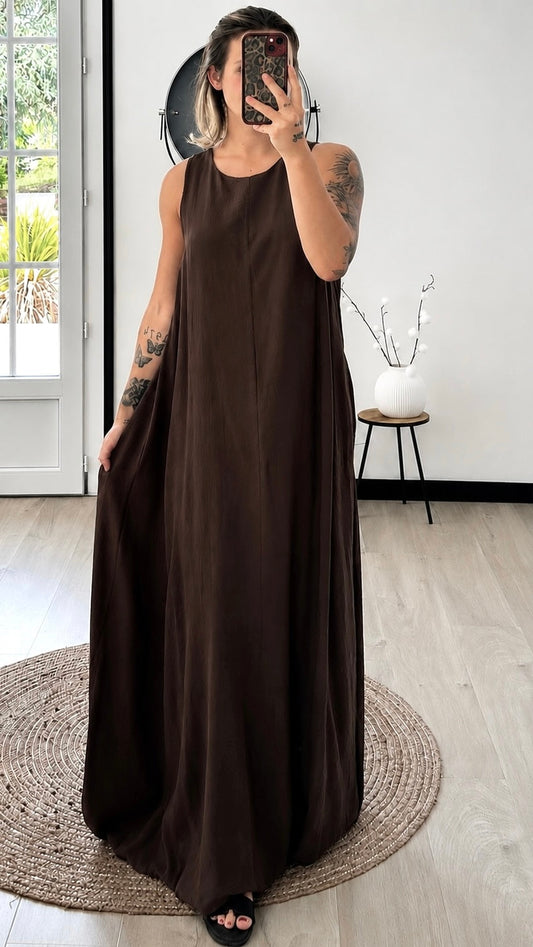 Robe Longue MONA – Marron Chocolat