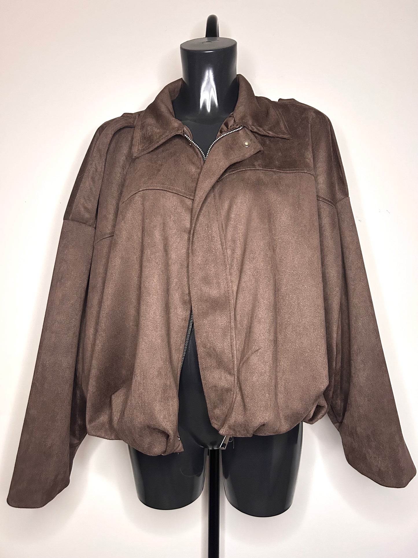 Bomber en Suédine à Col Chemise - Marron