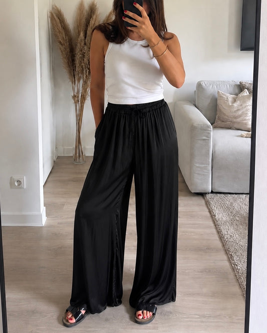 Palazzo Large Satiné GINA – Noir