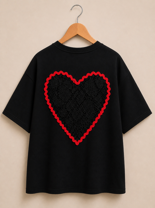 T-shirt Cœur Dentelle AMOUR - Noir