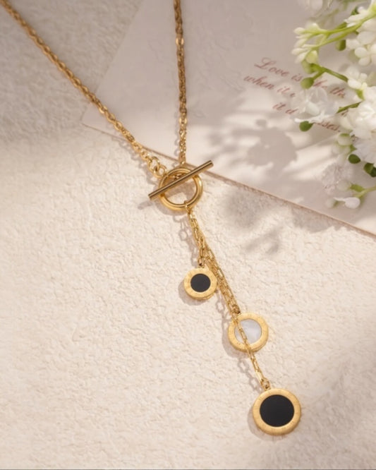 Collier Lariat Long Tendance Médaillons Acier Inoxydable Or