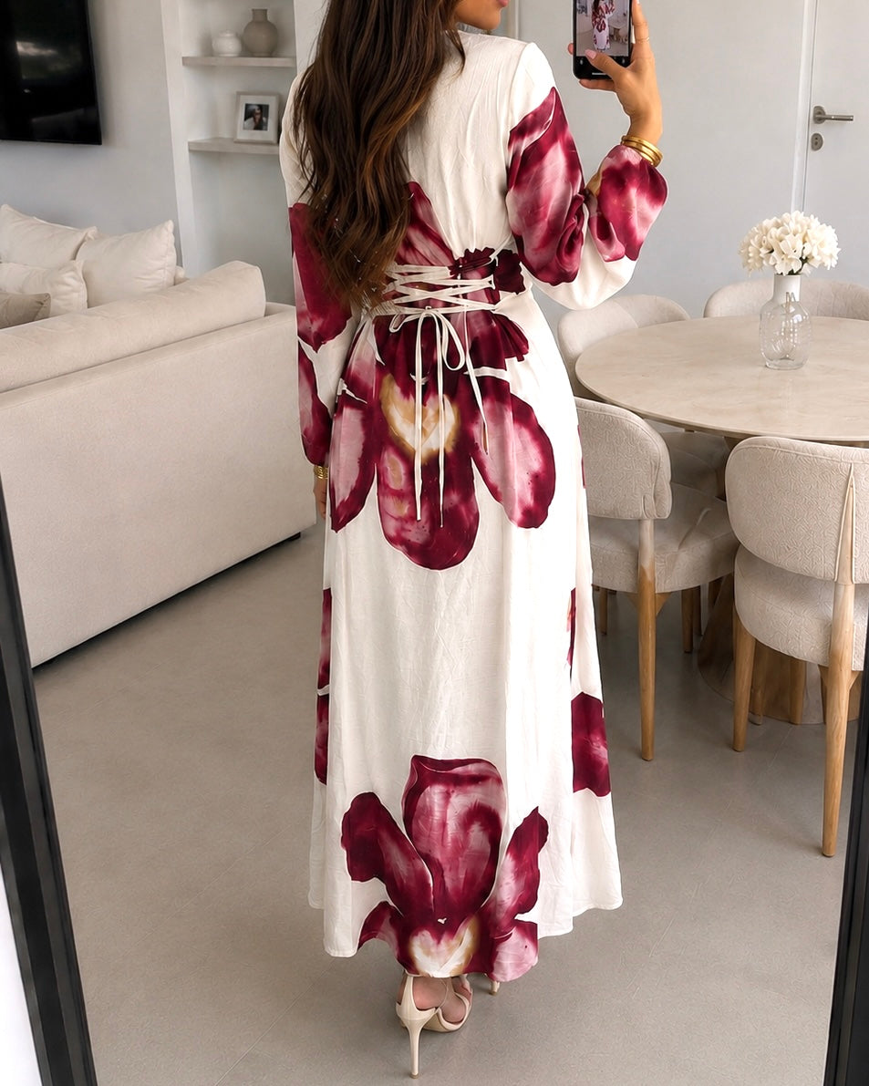 Robe longue fleurie LÉANA – Bordeaux