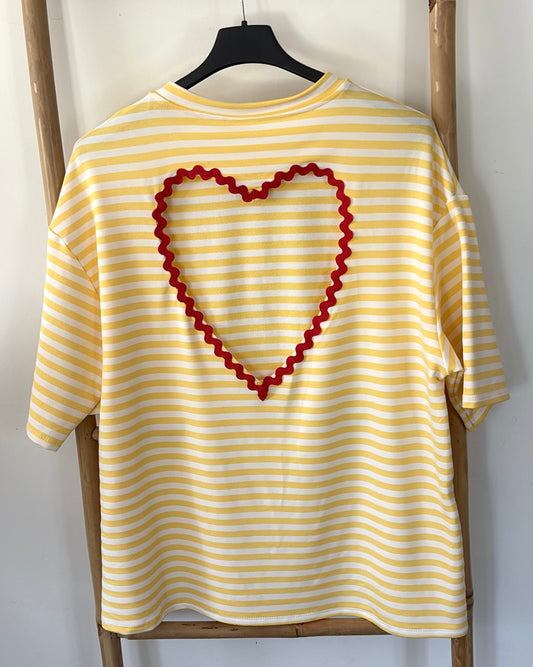 T-shirt Rayé Cœur SUNNY – Jaune et Blanc