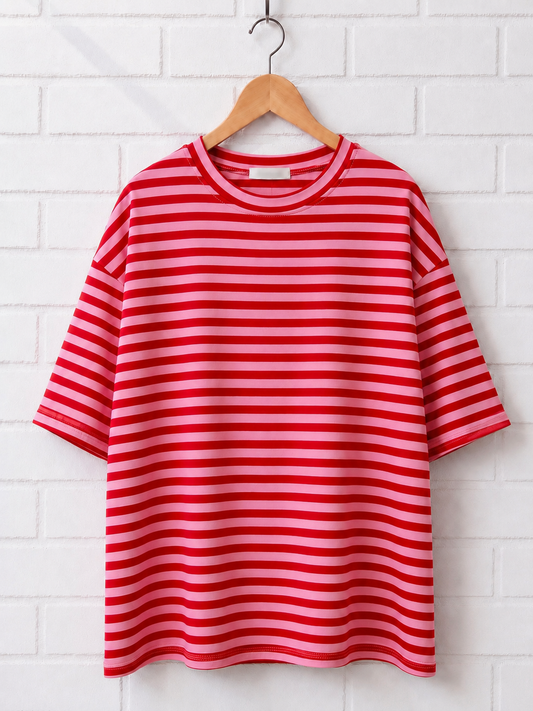 T-shirt Rayé Cœur SUNNY – Rouge et Rose