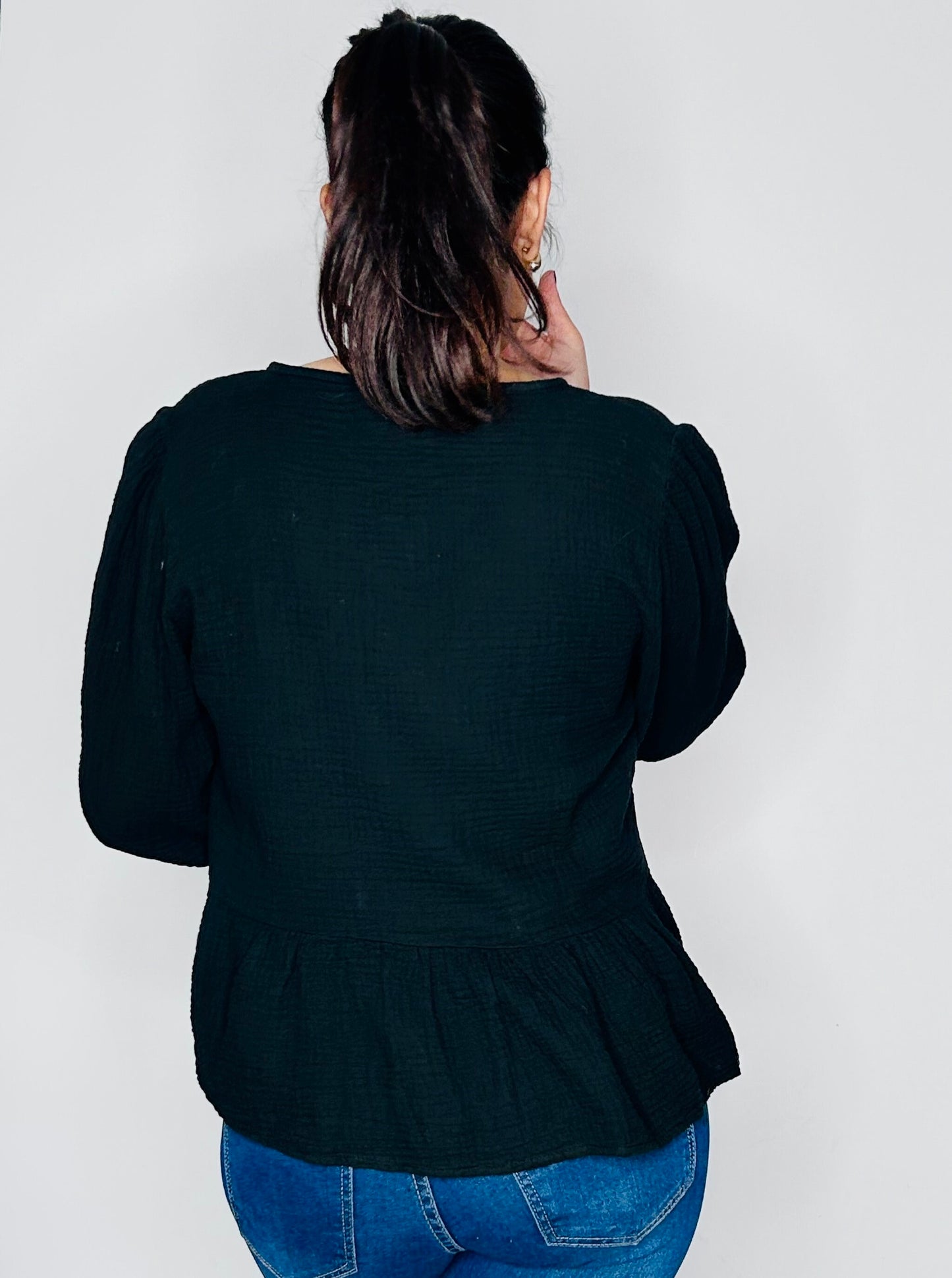 Top Fluide en Gaze de Coton - Noir