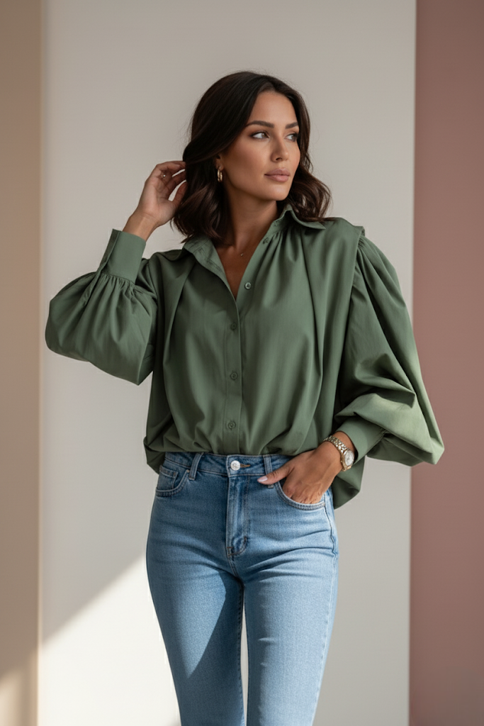Chemise manches bouffantes popeline de coton
