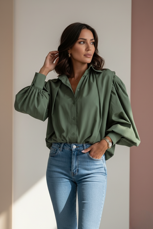 Chemise manches bouffantes popeline de coton