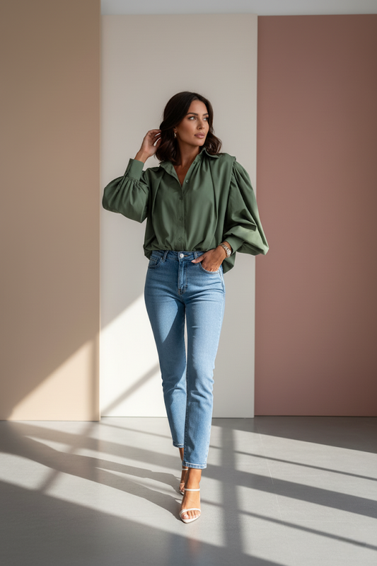 Chemise manches bouffantes popeline de coton