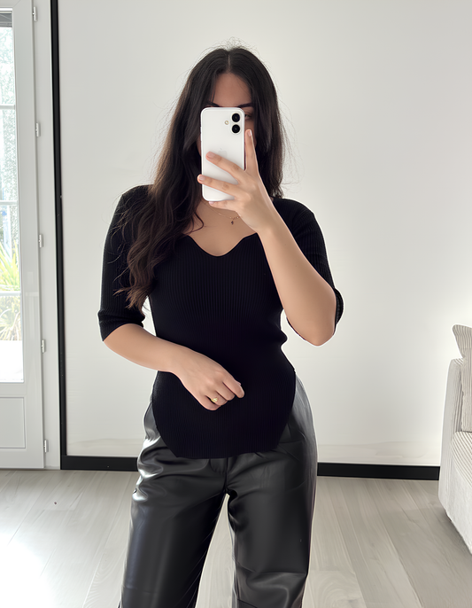 Top Asymétrique Côtelé - Noir