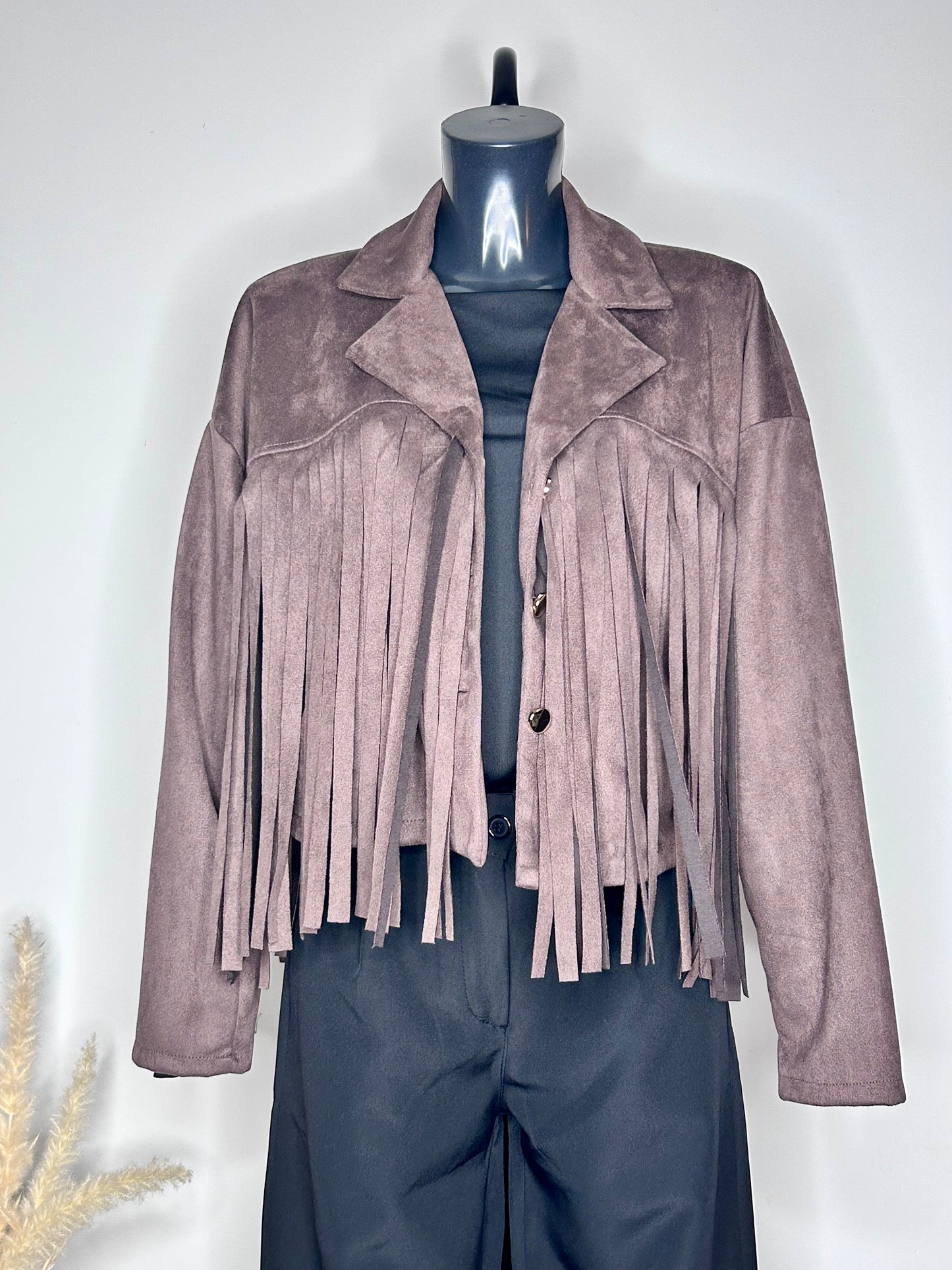 Veste en Suédine à Franges - Marron