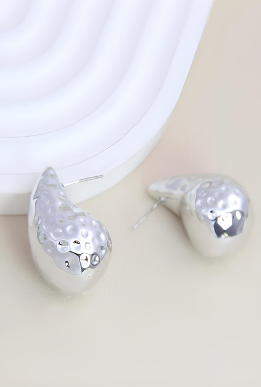 Boucles d'Oreilles Ondine - Gouttes Argentées Martelées
