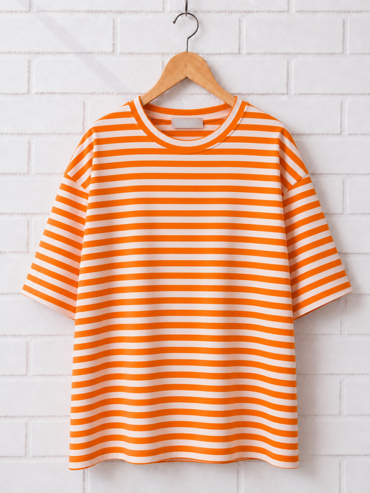 T-shirt Rayé Cœur SUNNY – Orange et Beige