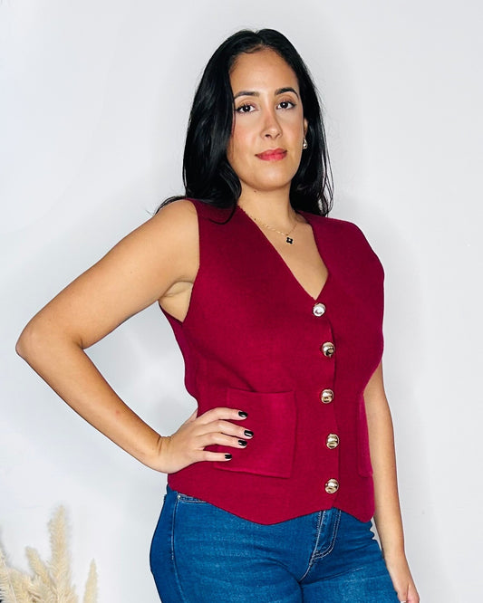 Gilet sans manches à boutons dorés - Bordeaux