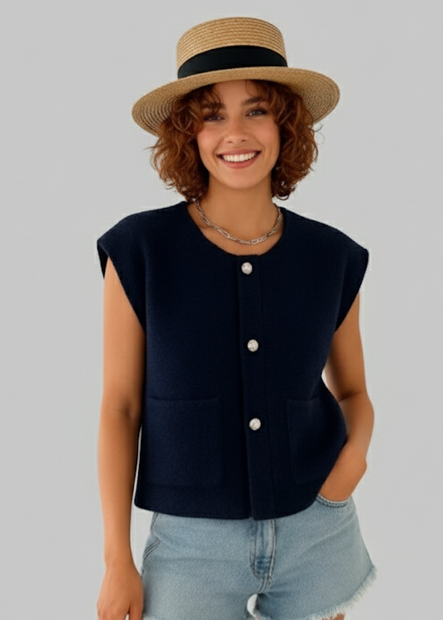 Gilet sans manches effet bouclé à bouton dorés