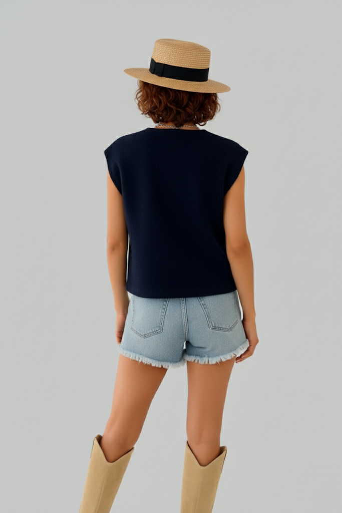 Gilet sans manches effet bouclé à bouton dorés