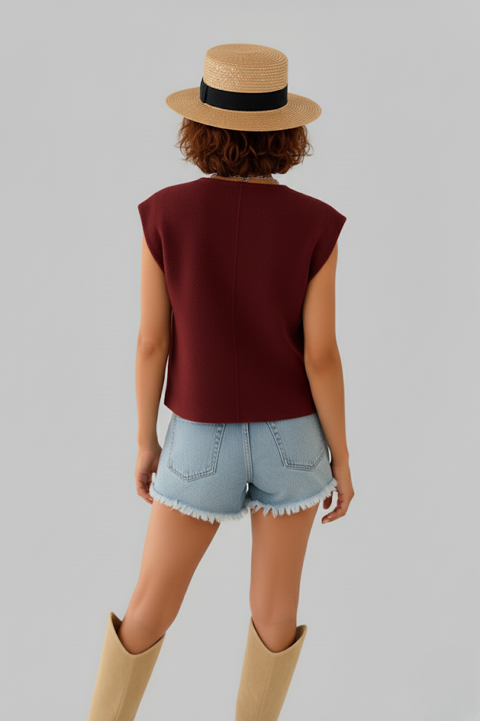 Gilet sans manches effet bouclé à bouton dorés