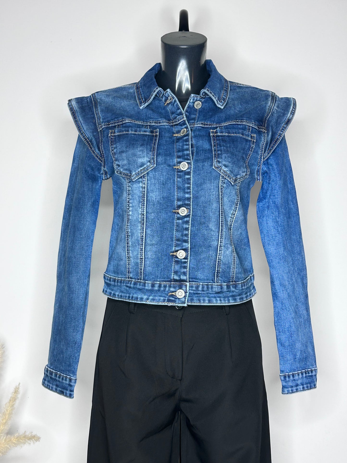 Veste en Jean à Volants - Bleu Denim