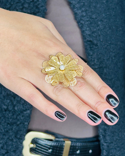 Bague fleur ajourée et ajustable