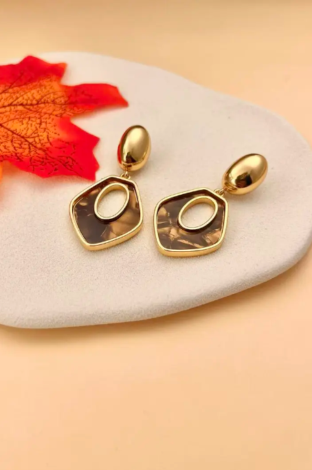 Boucles d’oreilles pendantes ovales effets marbrées, acier inoxydable, modernes, colorées