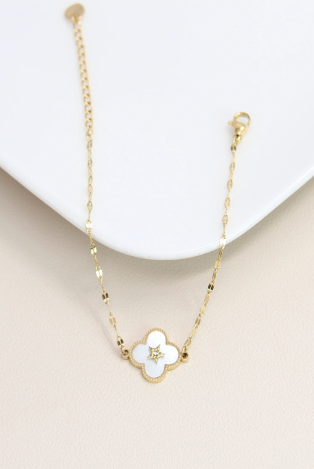 Bracelet Trèfle Nacre Acier Inoxydable Or