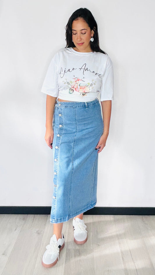 Jupe longue en denim avec boutons