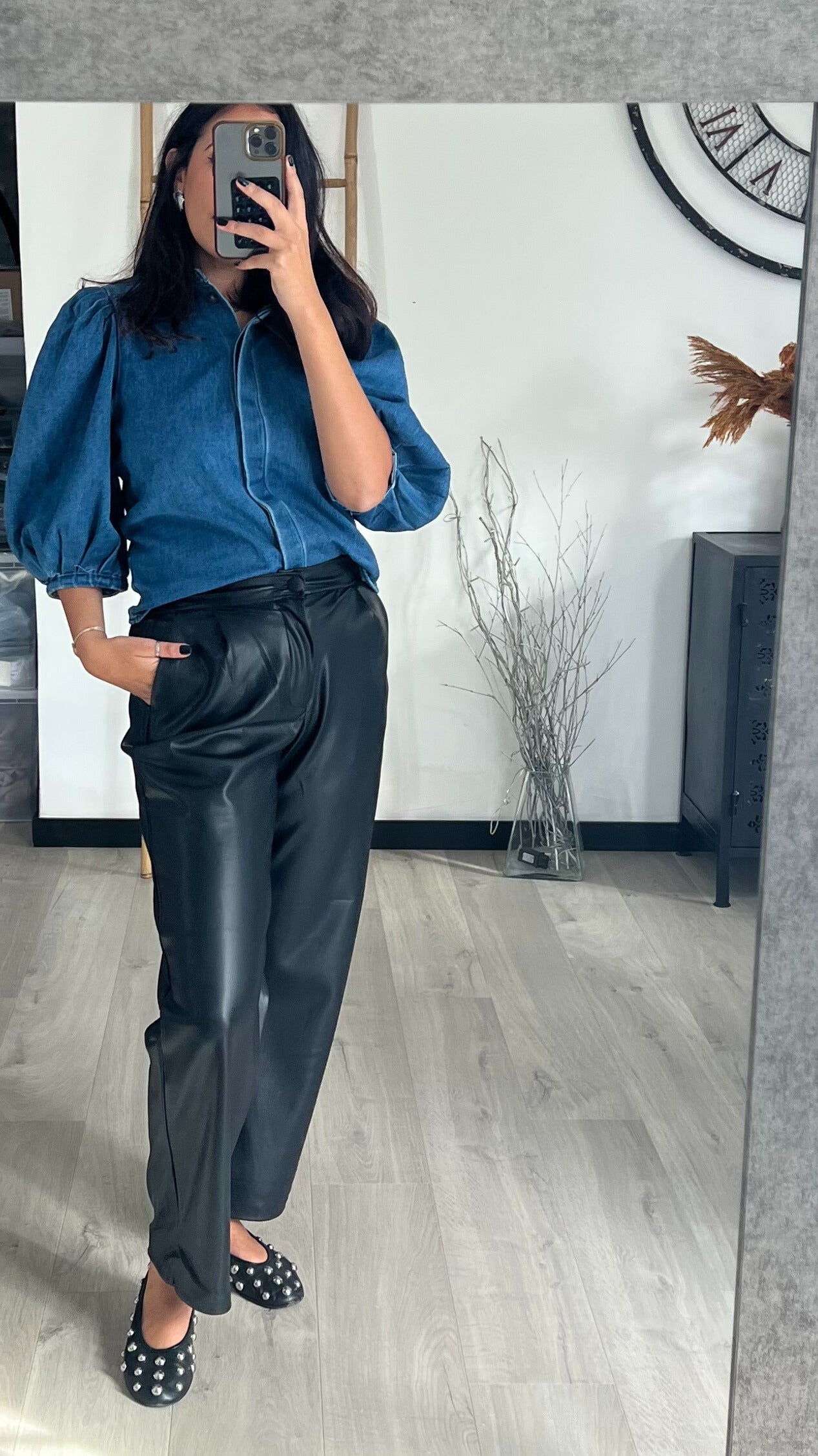 Pantalon droit en simili cuir