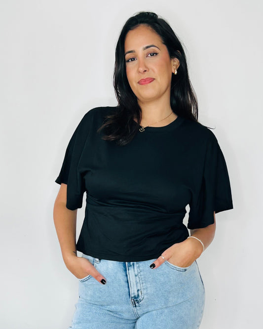 Top Cintré à Manches Évasées - Noir