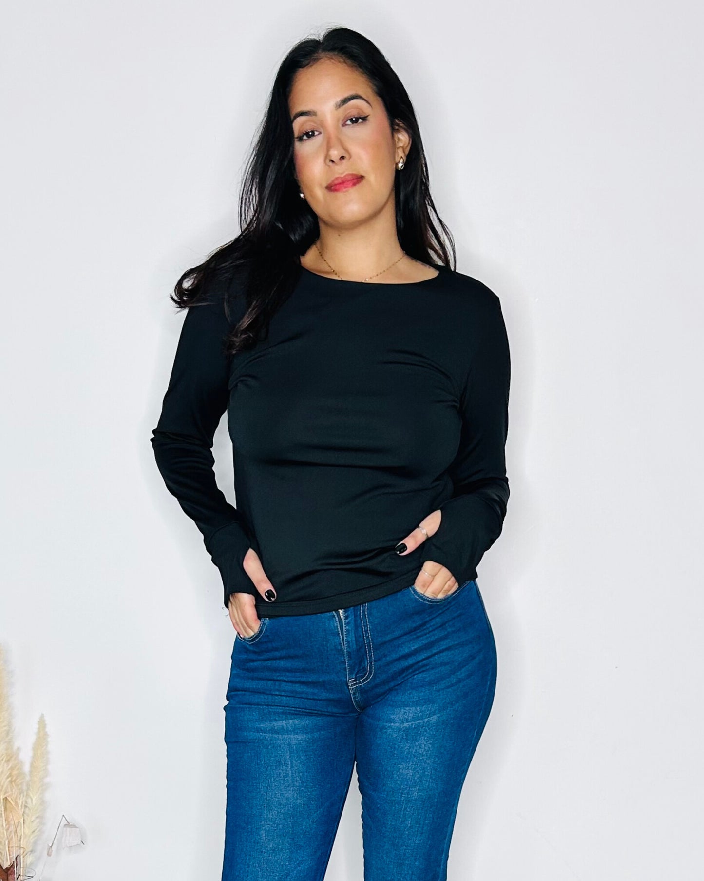 Top Ajusté à Manches Mitaines - Noir Intense