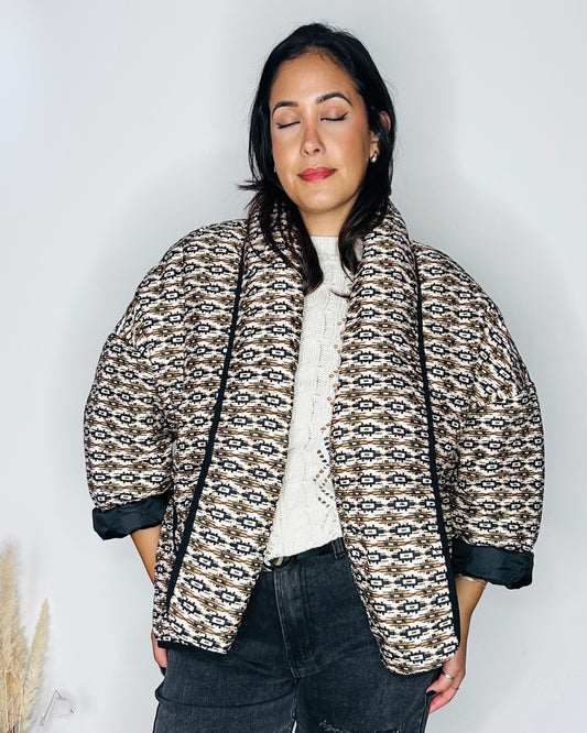 Veste Matelassée Imprimée à Bordures Contrastées