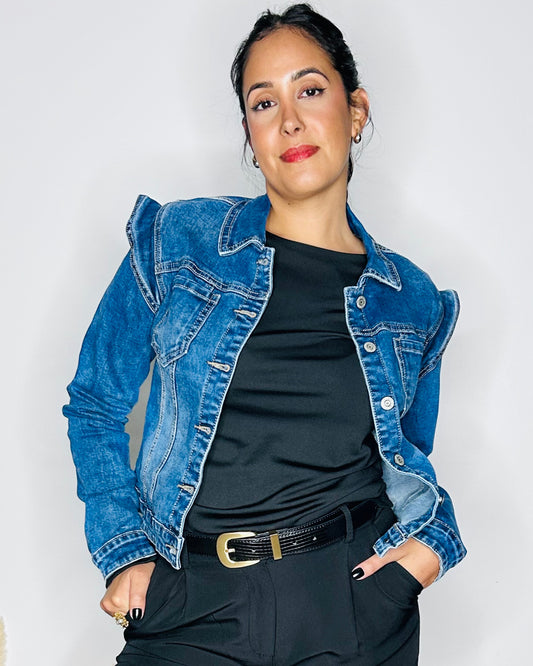 Veste en Jean à Volants - Bleu Denim