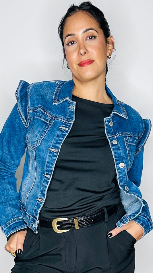 Veste en Jean à Volants - Bleu Denim