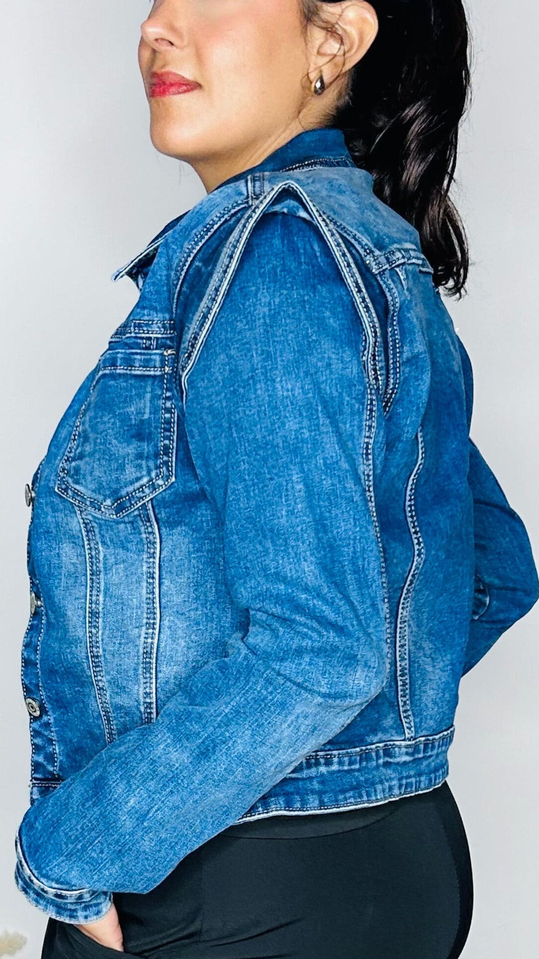 Veste en Jean à Volants - Bleu Denim