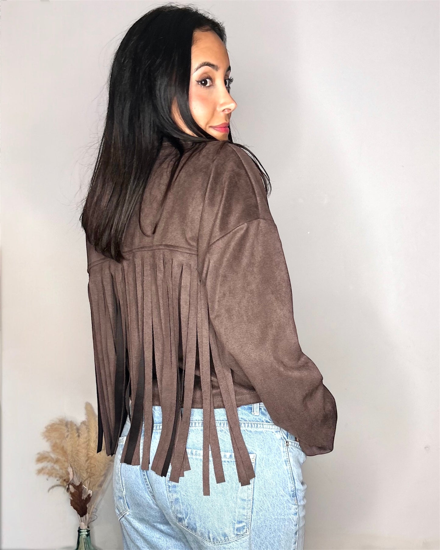 Veste en Suédine à Franges - Marron