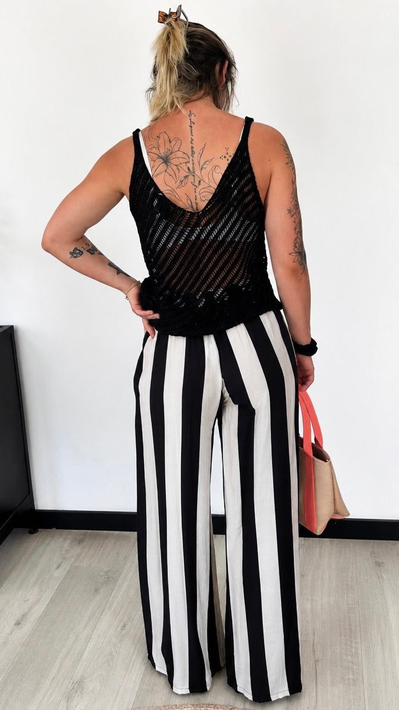 Pantalon Palazzo MAËLLE – Noir & Blanc